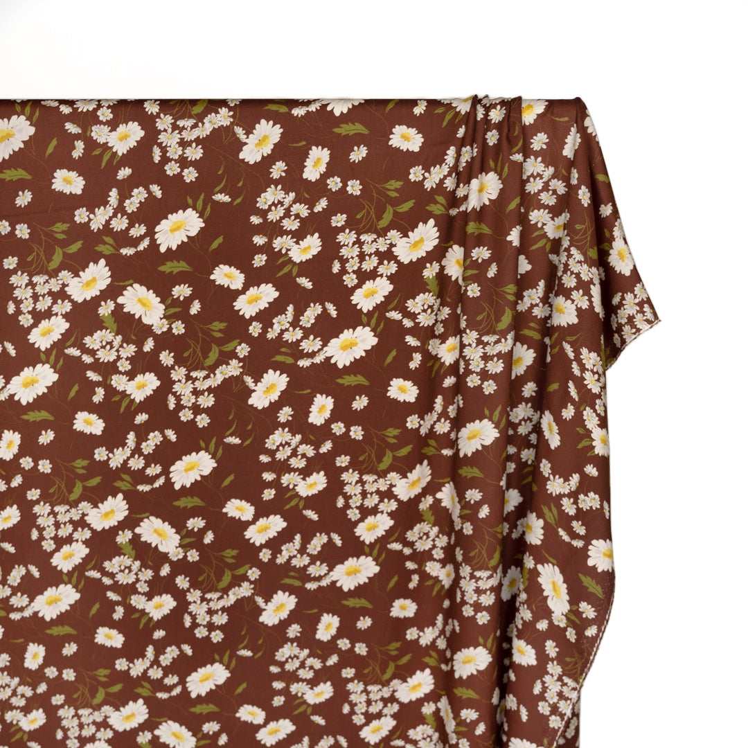 Deadstock Windswept Daisies Viscose Twill - Cocoa/White/Lemon | Blackbird Fabrics