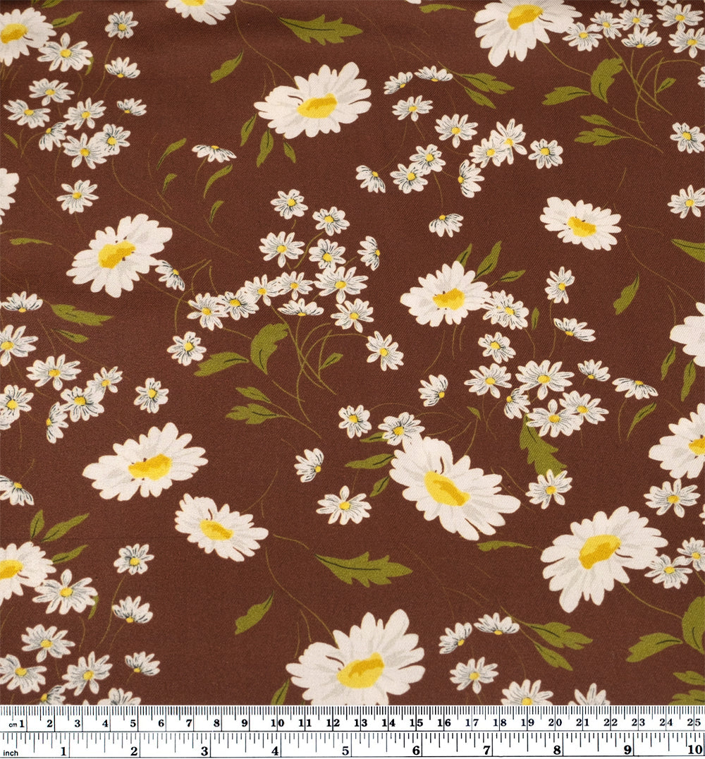 Deadstock Windswept Daisies Viscose Twill - Cocoa/White/Lemon | Blackbird Fabrics