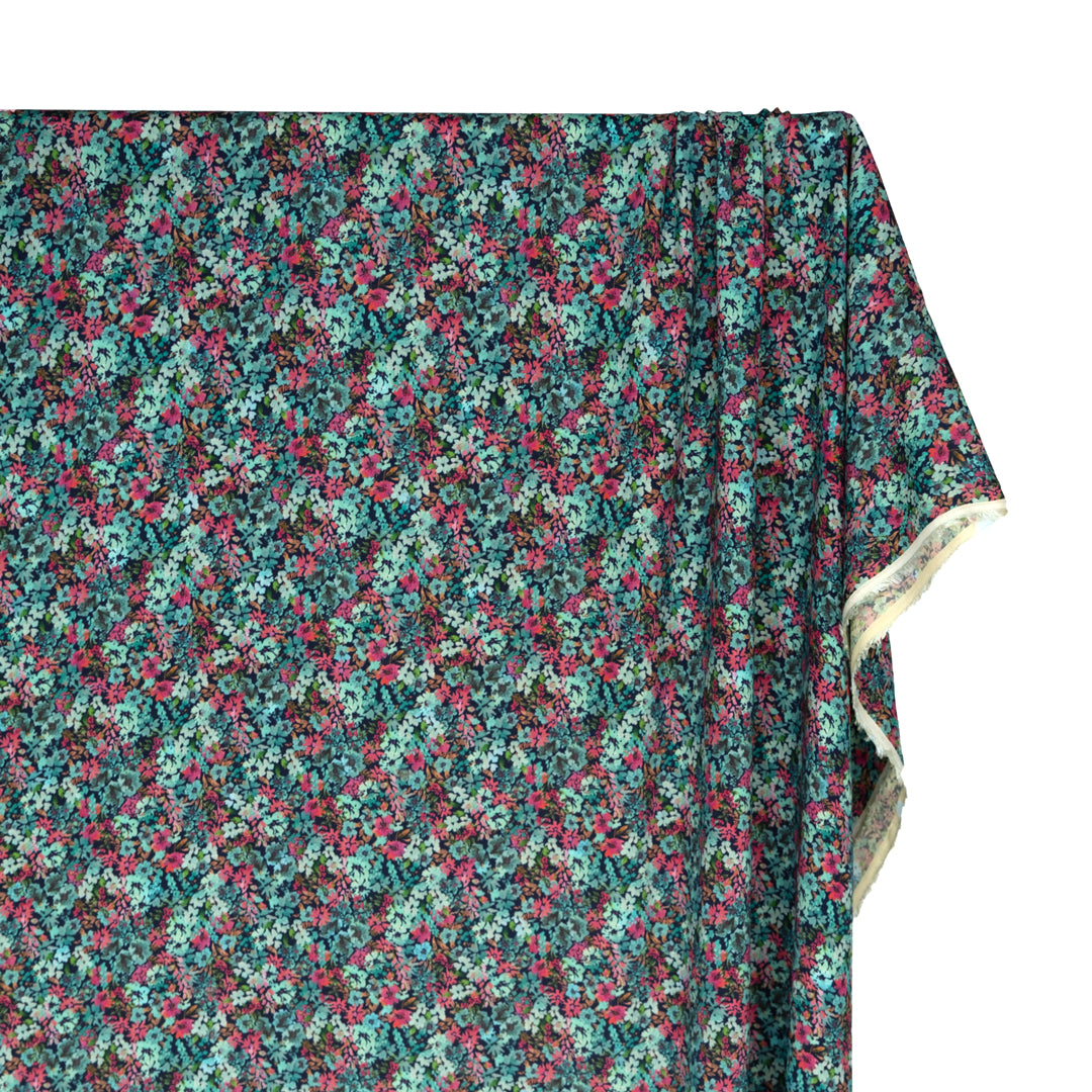 Deadstock Forest Floor Viscose Crepe - Navy/Aqua/Jam | Blackbird Fabrics