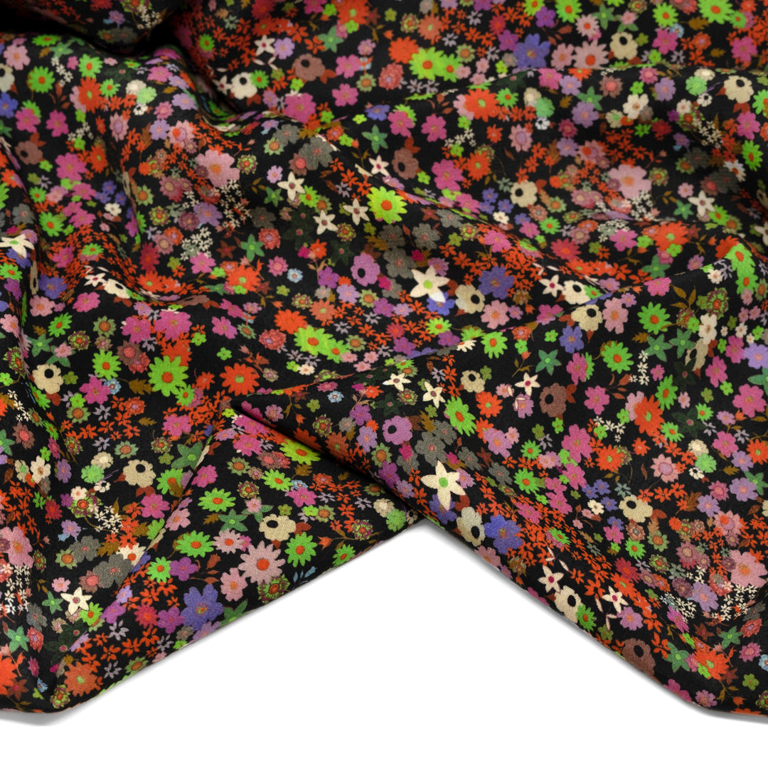 Deadstock Neon Garden Viscose Crepe - Black/Lime/Multi | Blackbird Fabrics