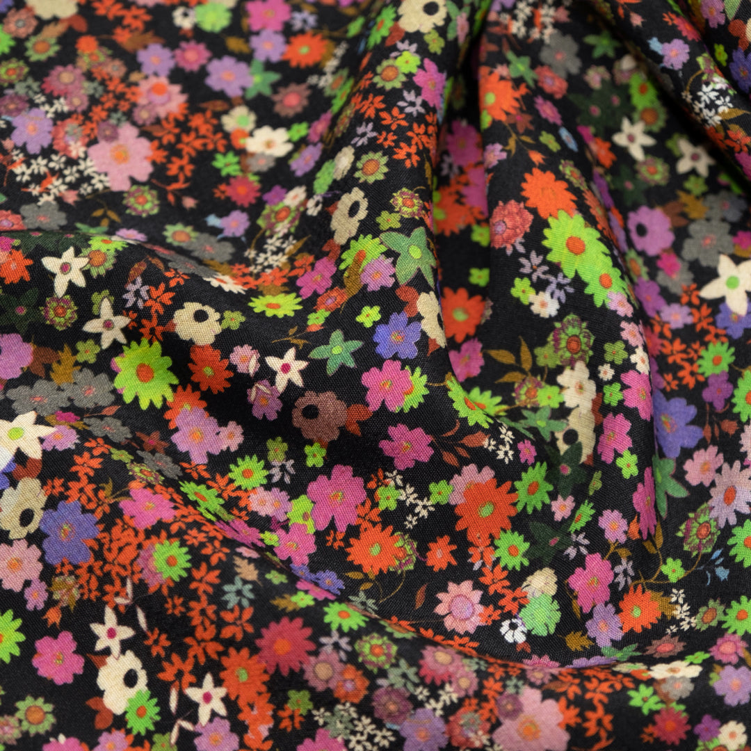 Deadstock Neon Garden Viscose Crepe - Black/Lime/Multi | Blackbird Fabrics