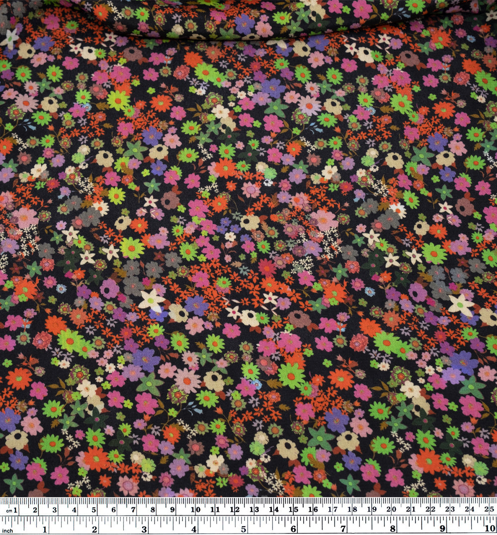 Deadstock Neon Garden Viscose Crepe - Black/Lime/Multi | Blackbird Fabrics