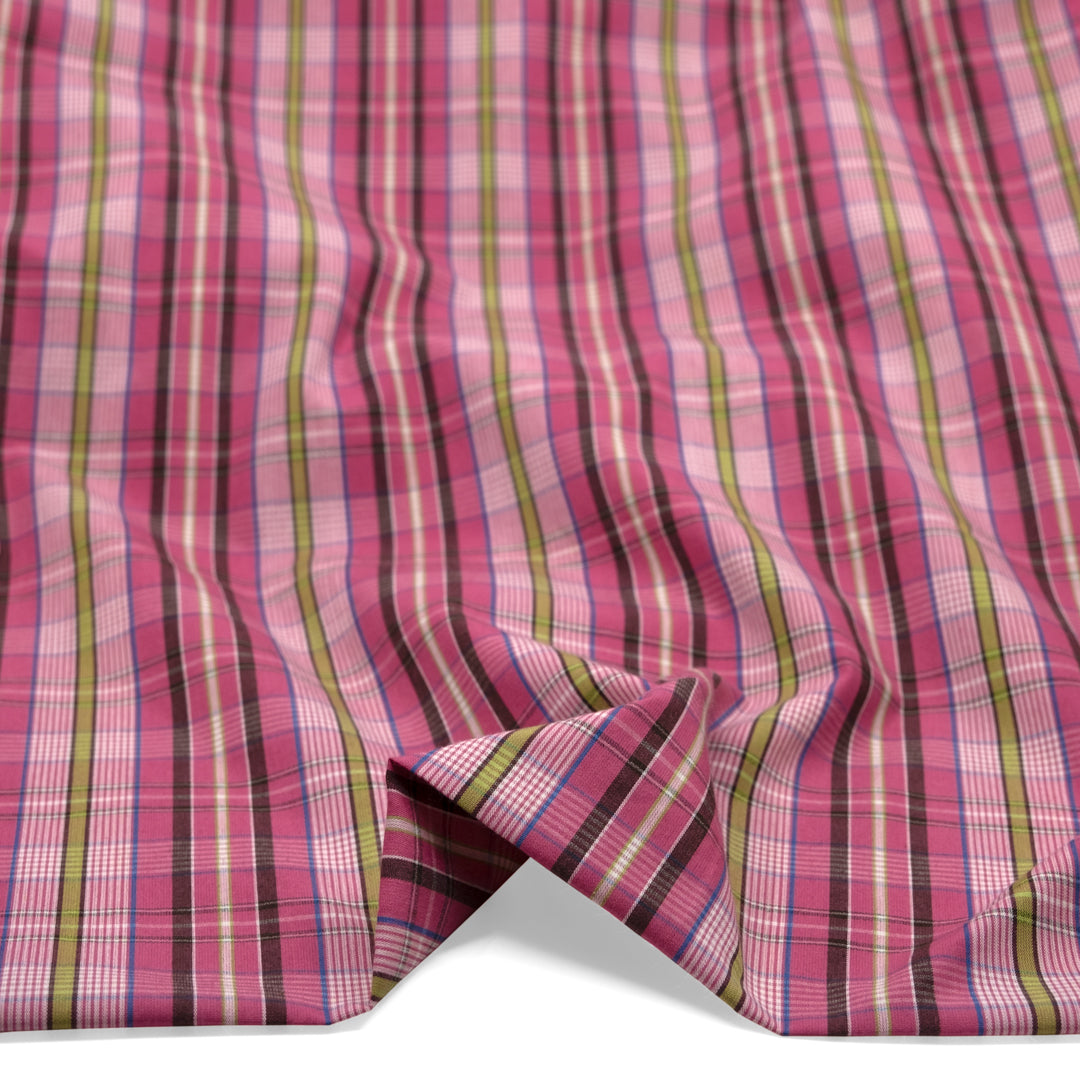 Plaid Cotton Shirting - Candy Pink/Lime/Multi | Blackbird Fabrics