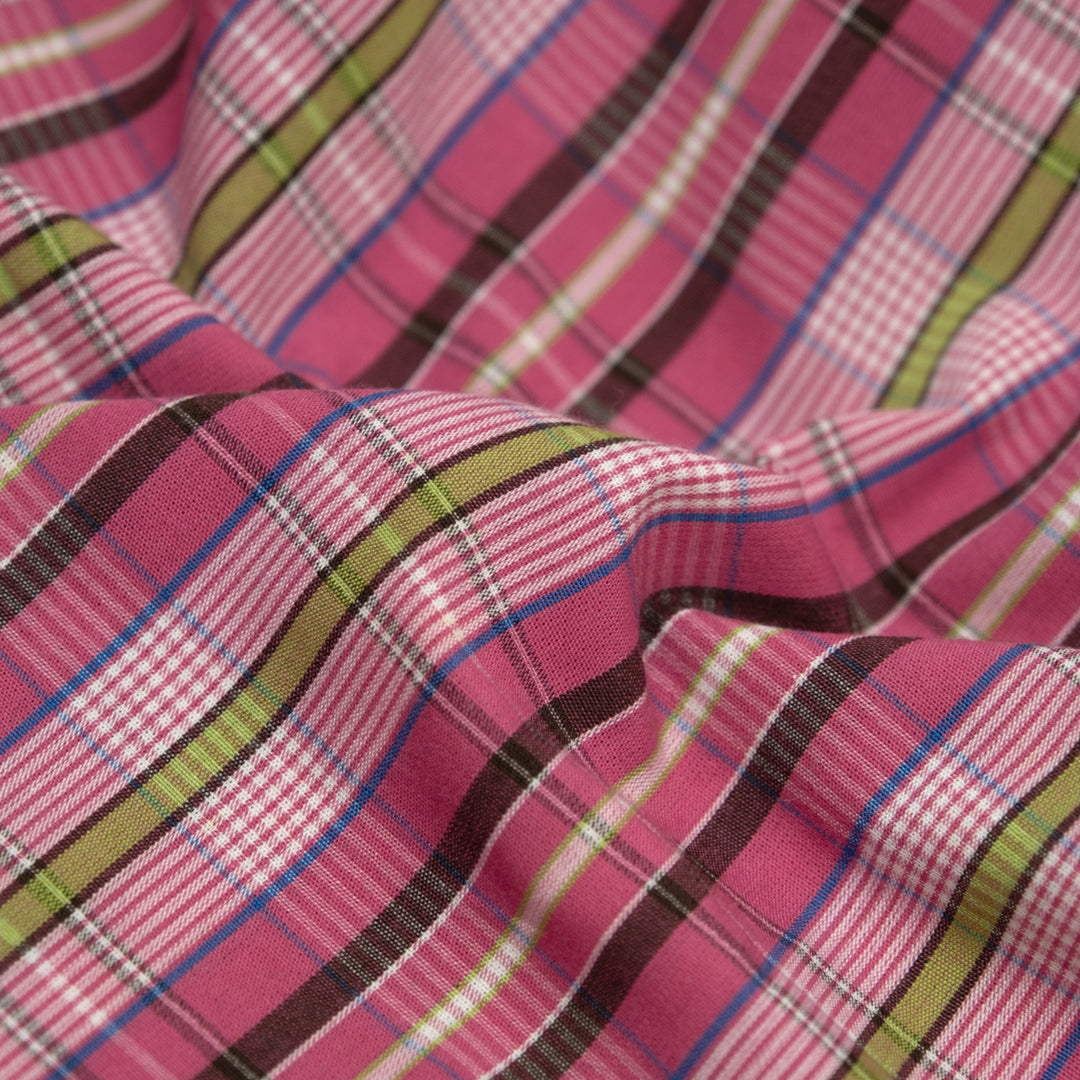 Plaid Cotton Shirting - Candy Pink/Lime/Multi | Blackbird Fabrics