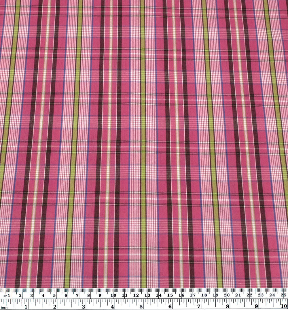 Plaid Cotton Shirting - Candy Pink/Lime/Multi | Blackbird Fabrics