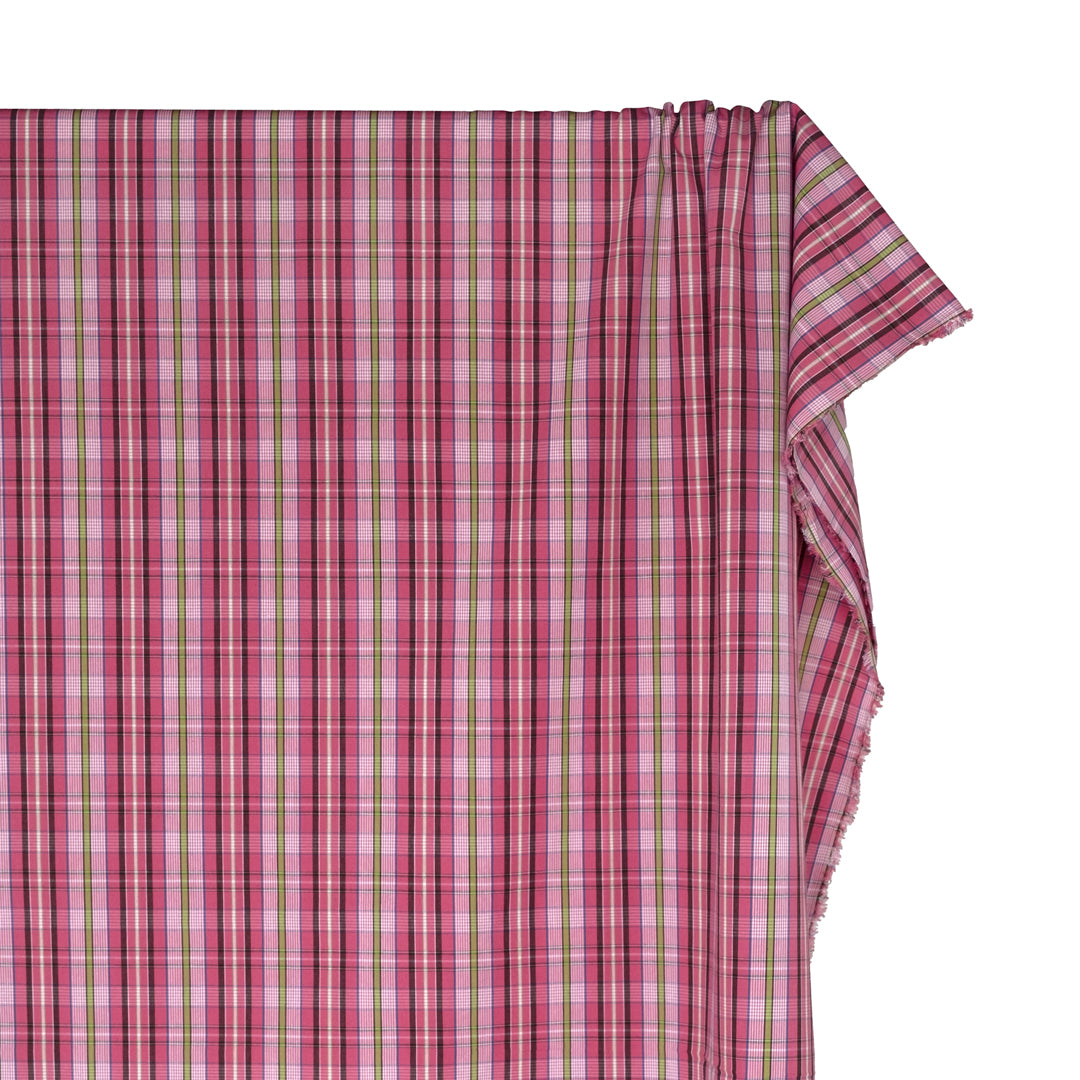 Plaid Cotton Shirting - Candy Pink/Lime/Multi | Blackbird Fabrics