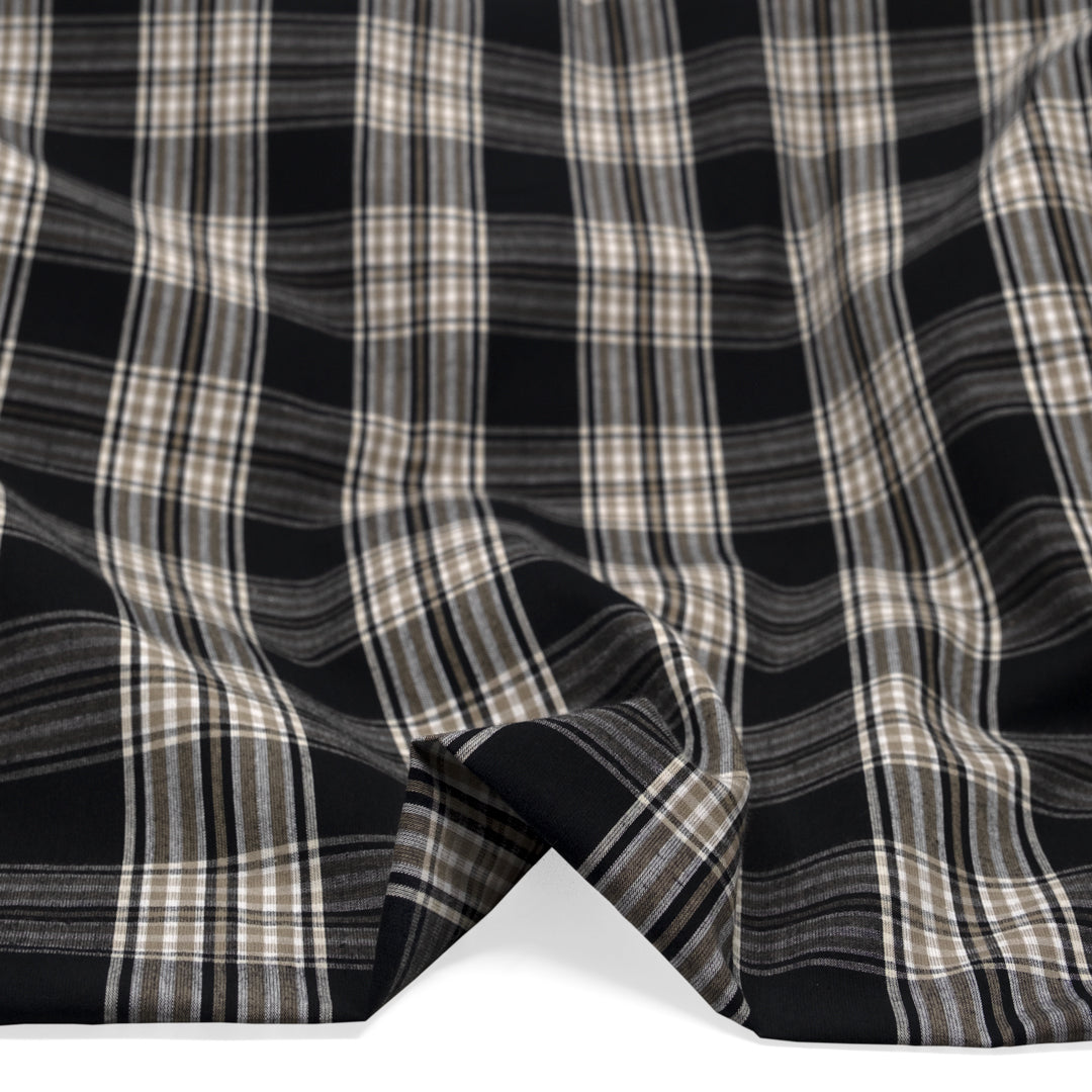 Plaid Cotton Shirting - Black/Pebble | Blackbird Fabrics