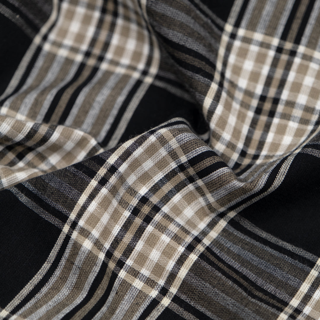 Plaid Cotton Shirting - Black/Pebble | Blackbird Fabrics