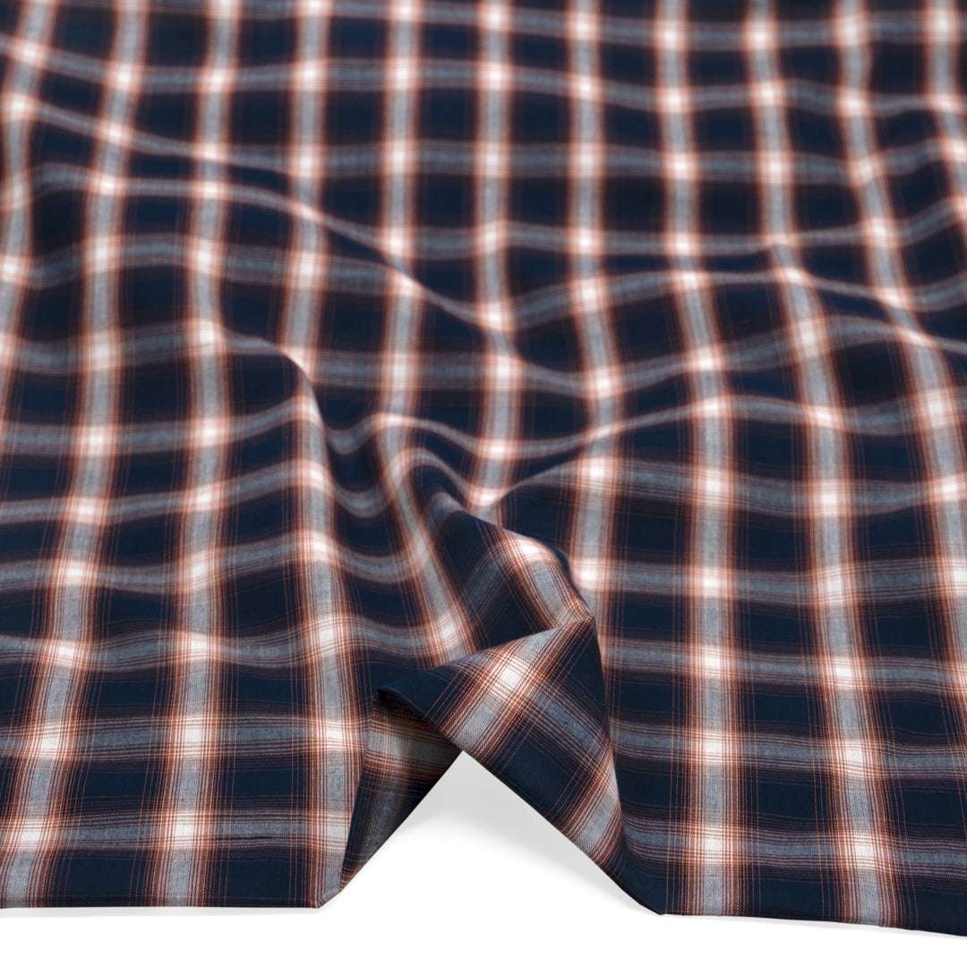 Plaid Cotton Shirting - Midnight Blue/Rust/White | Blackbird Fabrics