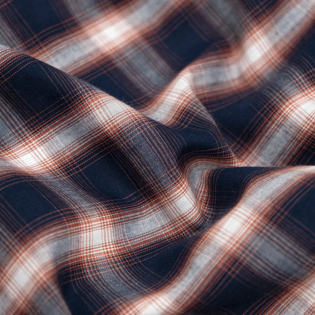 Plaid Cotton Shirting - Midnight Blue/Rust/White | Blackbird Fabrics