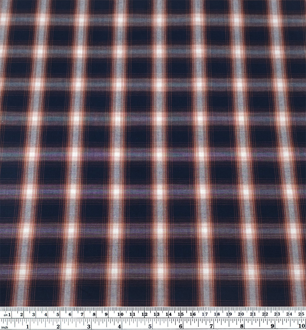 Plaid Cotton Shirting - Midnight Blue/Rust/White | Blackbird Fabrics