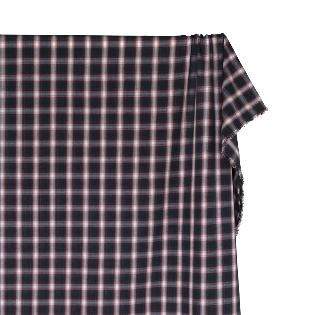 Plaid Cotton Shirting - Midnight Blue/Rust/White | Blackbird Fabrics