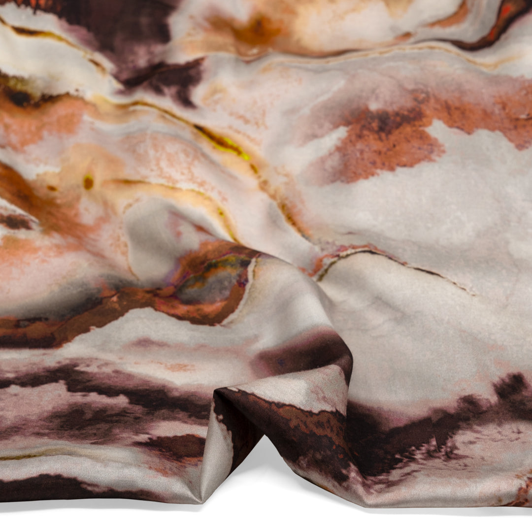 Marble Slab Viscose Satin - Platinum/Merlot | Blackbird Fabrics