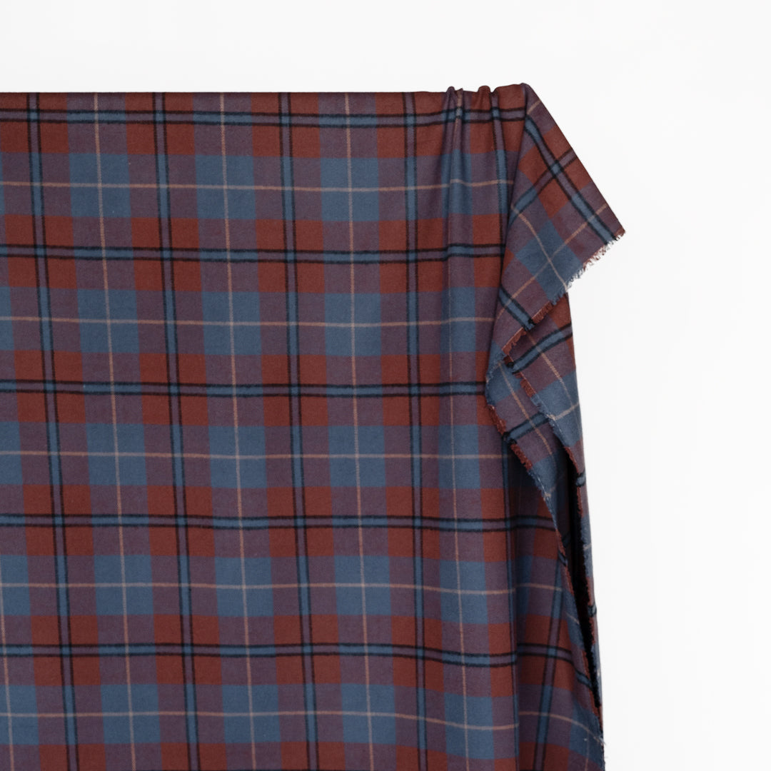 Midweight Plaid Cotton Flannel Twill - Pacific/Spice | Blackbird Fabrics