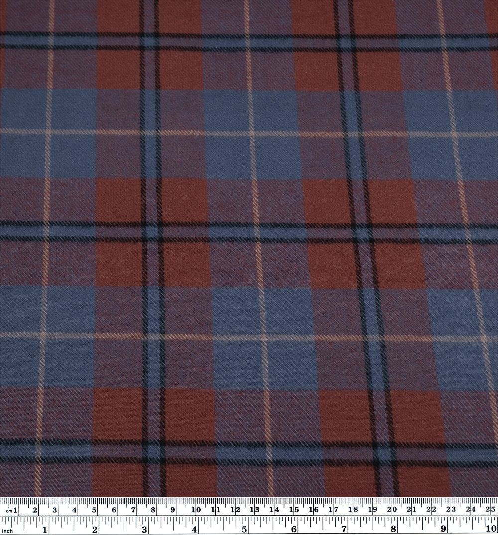 Midweight Plaid Cotton Flannel Twill - Pacific/Spice | Blackbird Fabrics