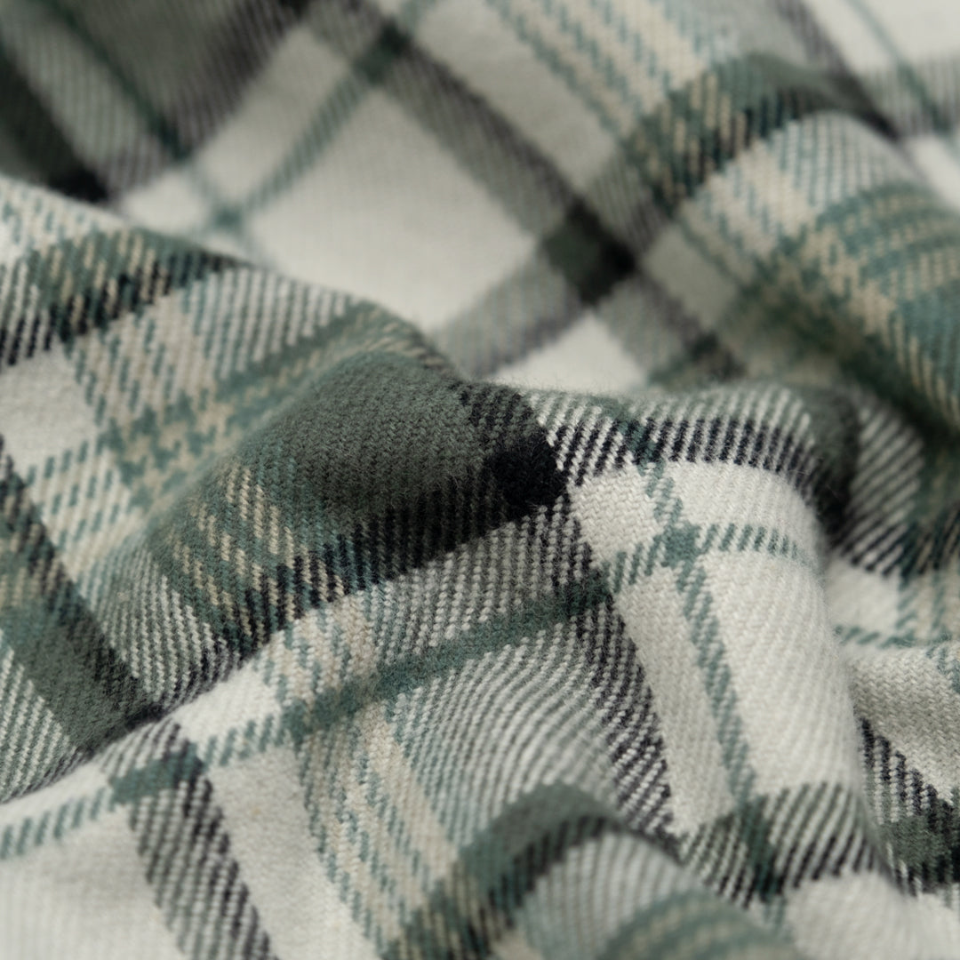 Midweight Plaid Cotton Flannel Twill - Jade/Limestone | Blackbird Fabrics