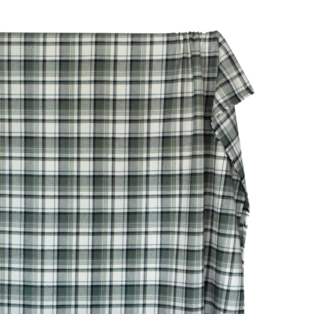 Midweight Plaid Cotton Flannel Twill - Jade/Limestone | Blackbird Fabrics