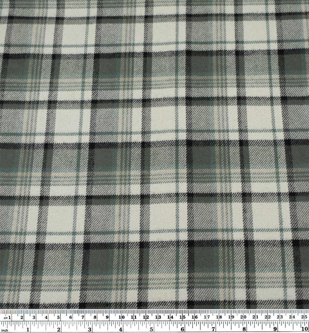 Midweight Plaid Cotton Flannel Twill - Jade/Limestone | Blackbird Fabrics