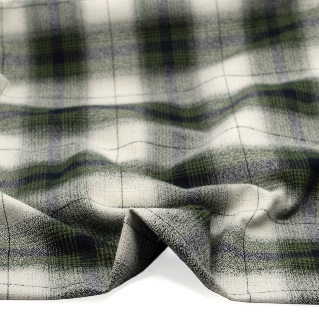 Plaid Cotton Flannel - Dill/Midnight Blue/Ivory | Blackbird Fabrics