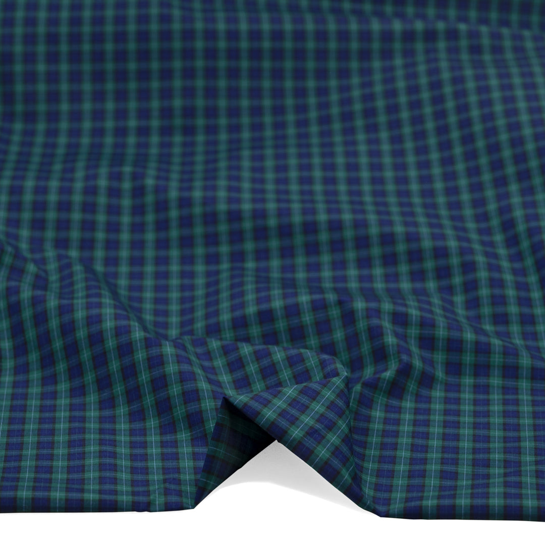 Tartan Check Cotton Shirting - Navy/Spruce | Blackbird Fabrics