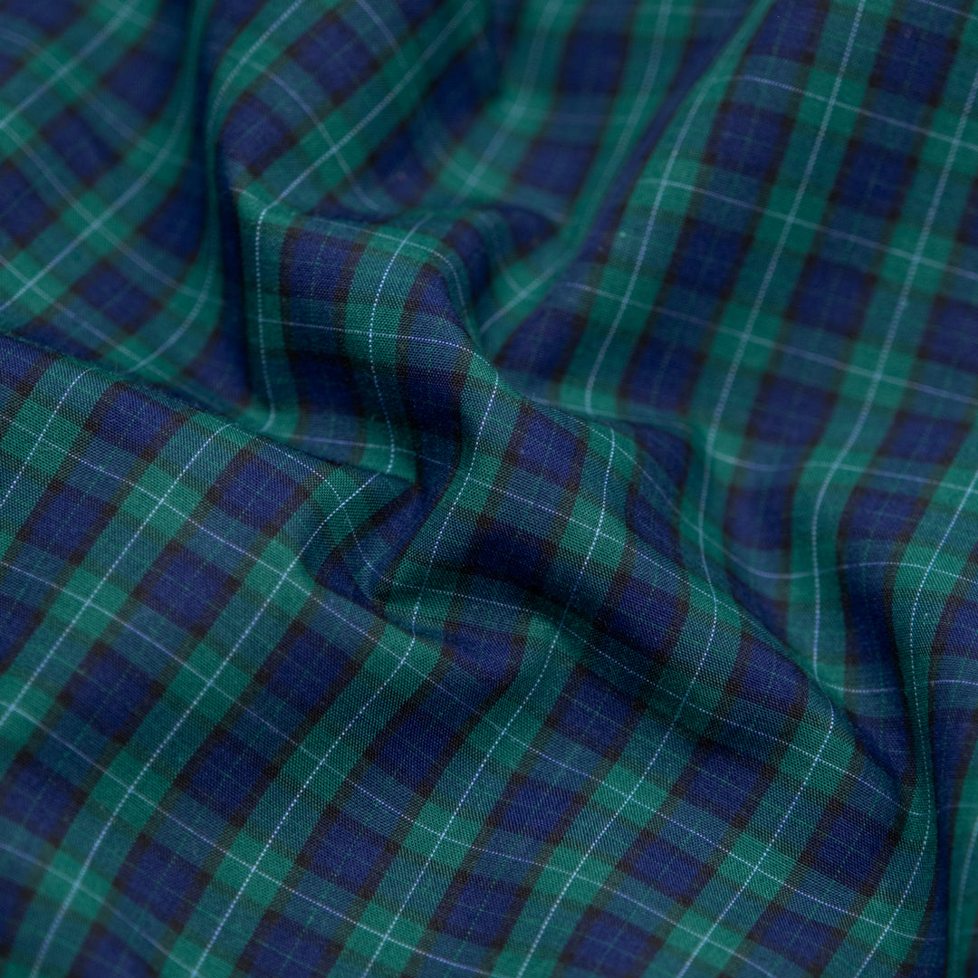 Tartan Check Cotton Shirting - Navy/Spruce | Blackbird Fabrics