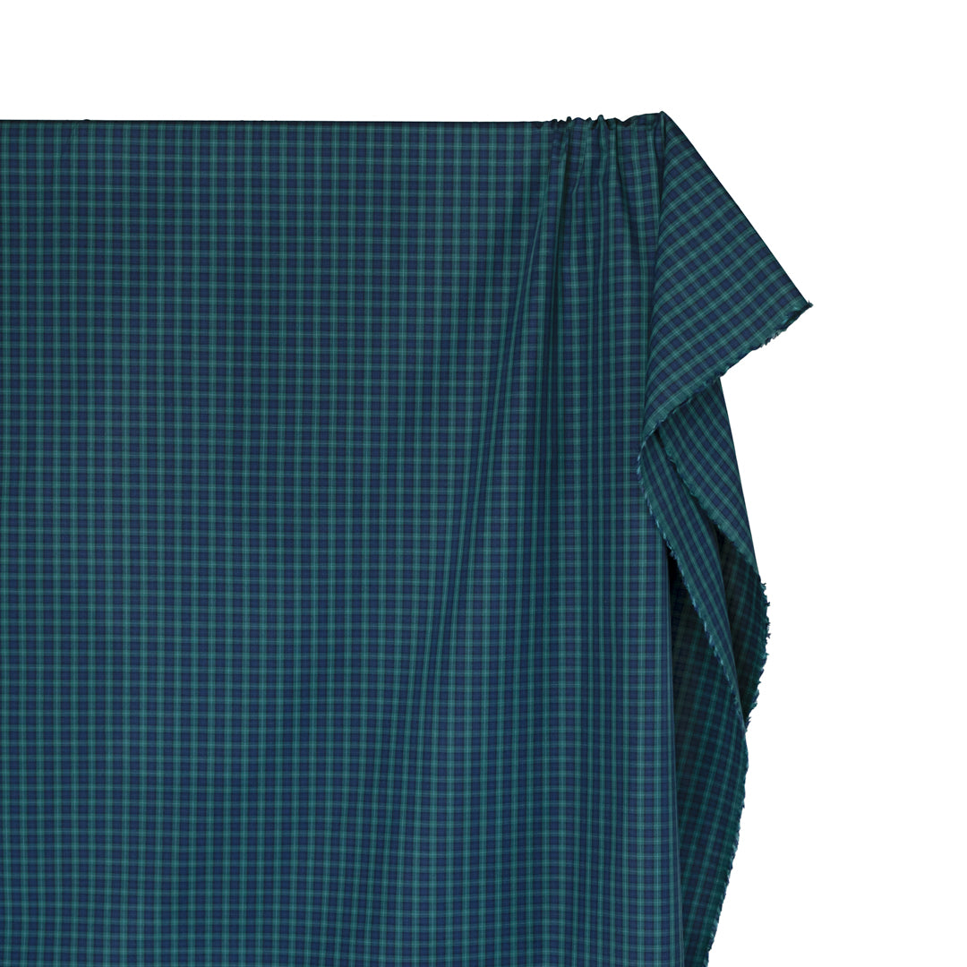 Tartan Check Cotton Shirting - Navy/Spruce | Blackbird Fabrics