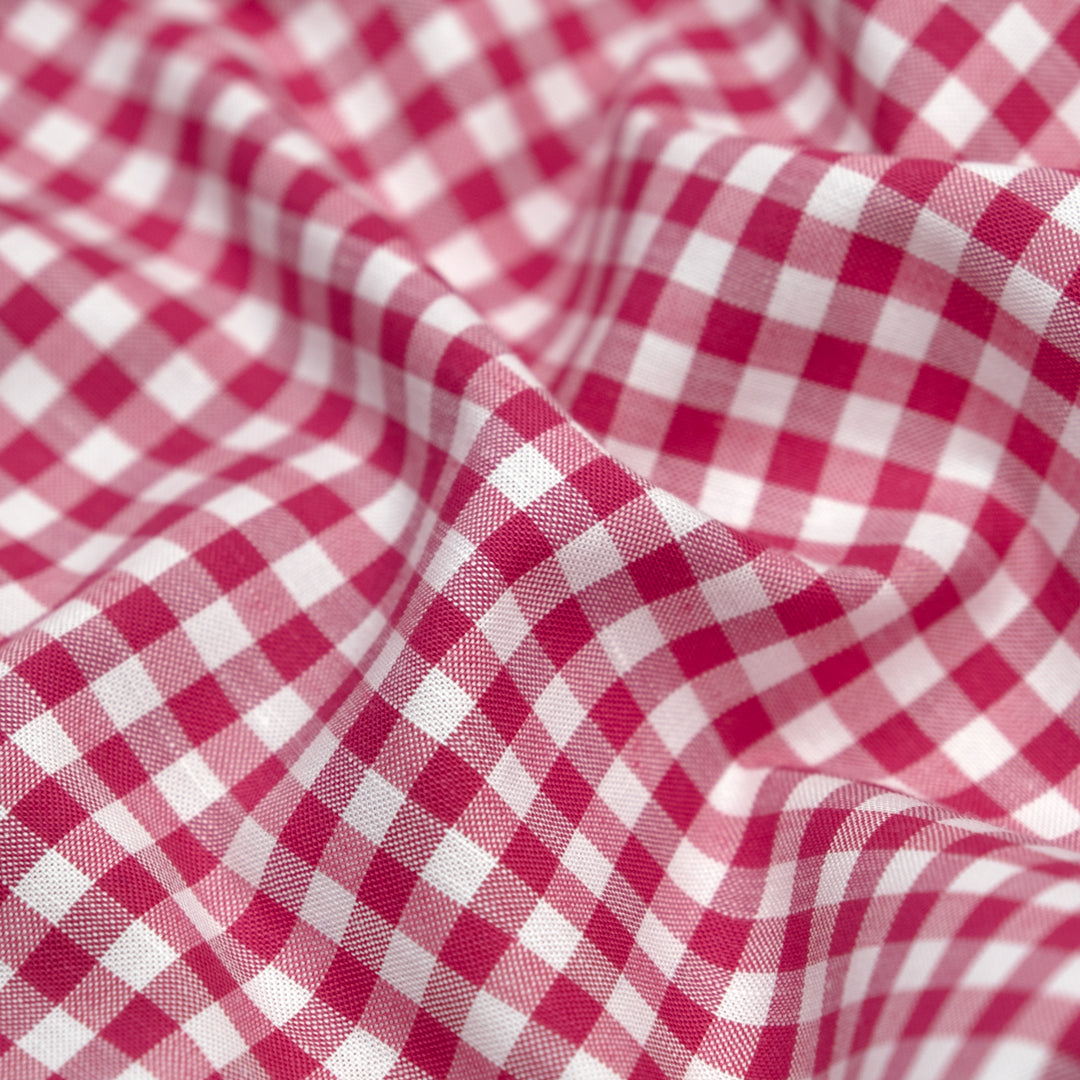 Gingham Cotton Linen Blend - Raspberry | Blackbird Fabrics