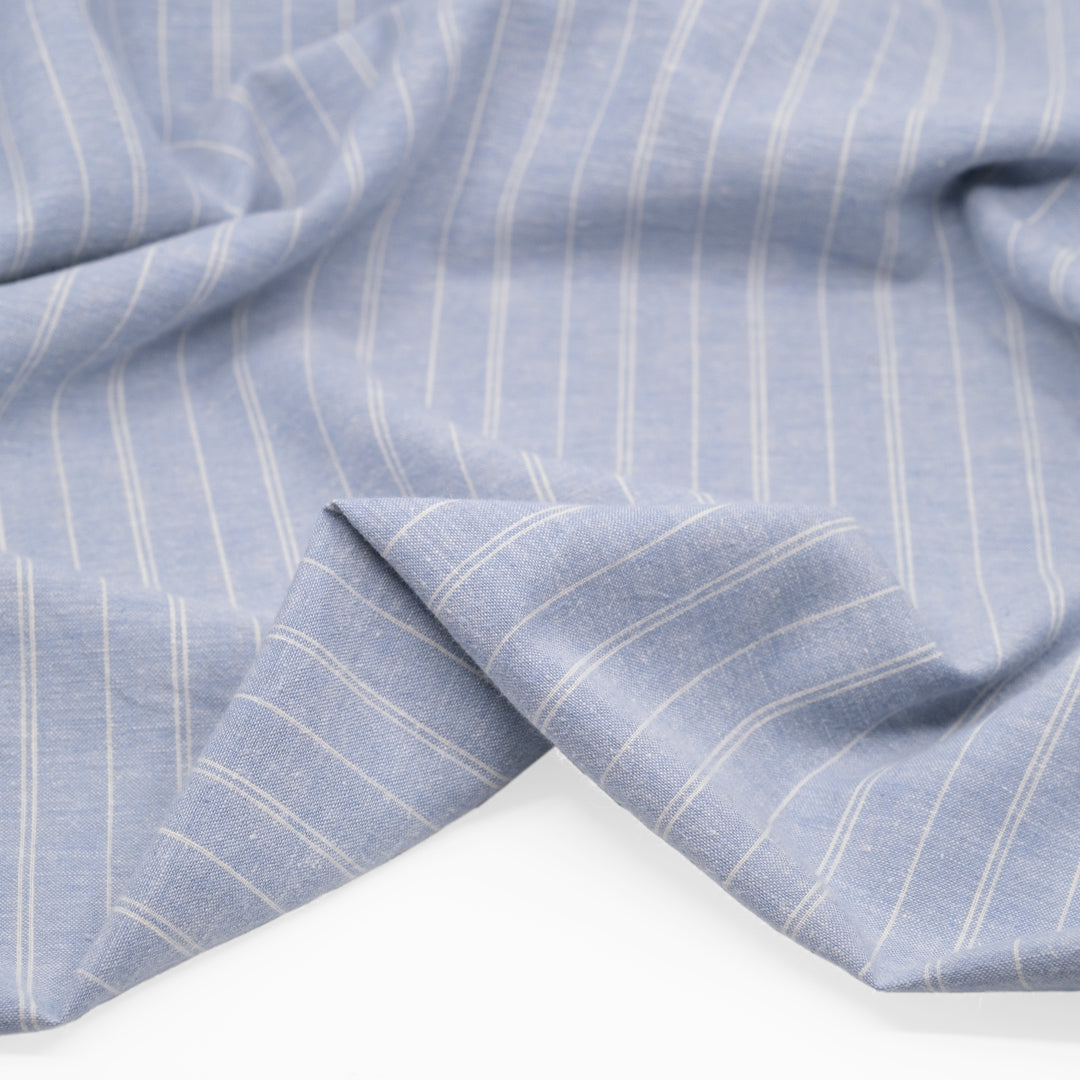 Striped Hemp & Organic Cotton Chambray - Glacier/Ivory | Blackbird Fabrics