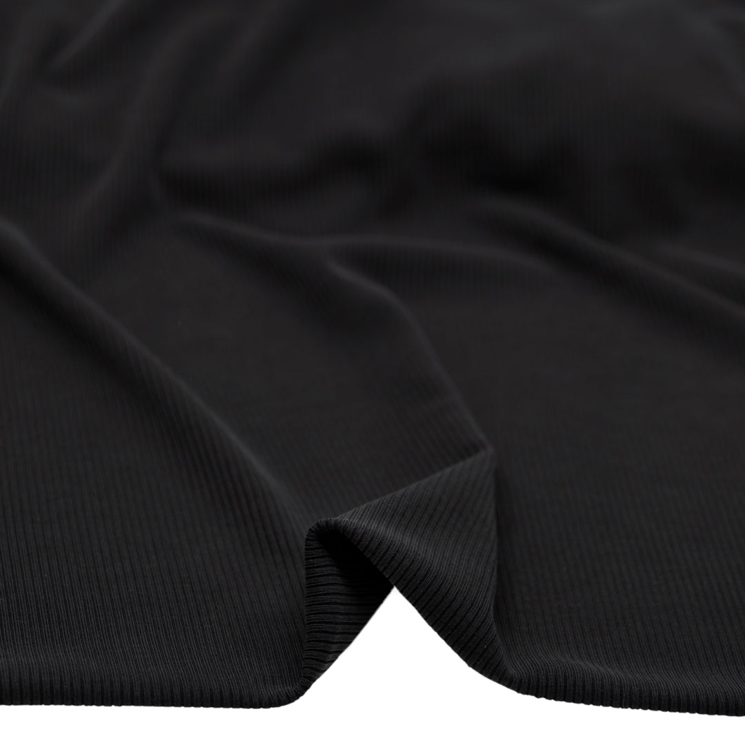 Modal Blend Micro Rib Knit - Black | Blackbird Fabrics