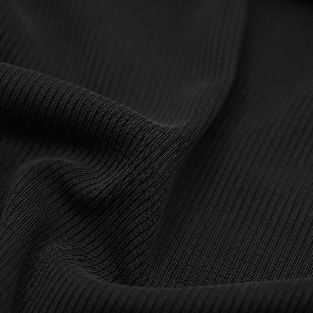 Modal Blend Micro Rib Knit - Black | Blackbird Fabrics