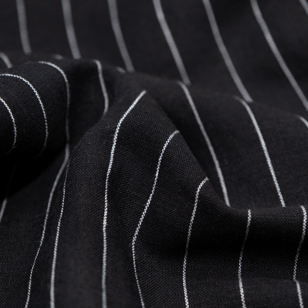 Natural Heavyweight Linen Fabric With Black Stripes