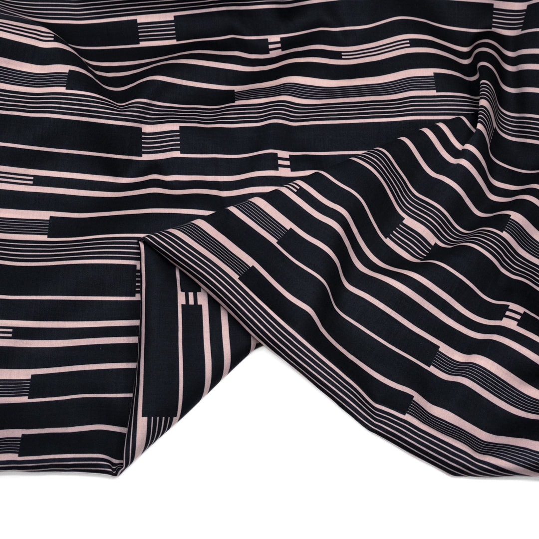 Deadstock Barcode Stripe Cotton Sateen - Black/Blush | Blackbird Fabrics