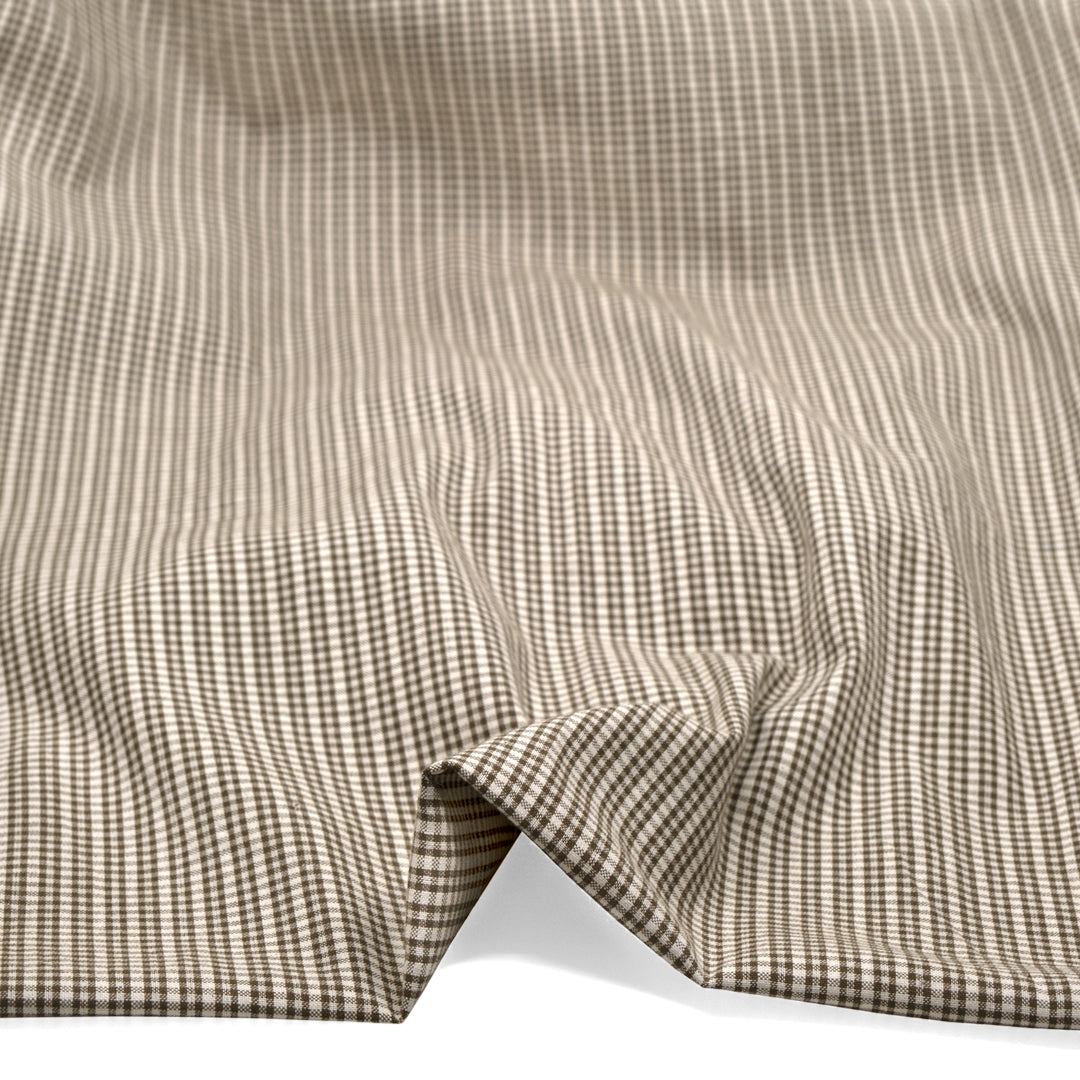 Mini Plaid Handwoven Cotton - Ivory/Khaki | Blackbird Fabrics