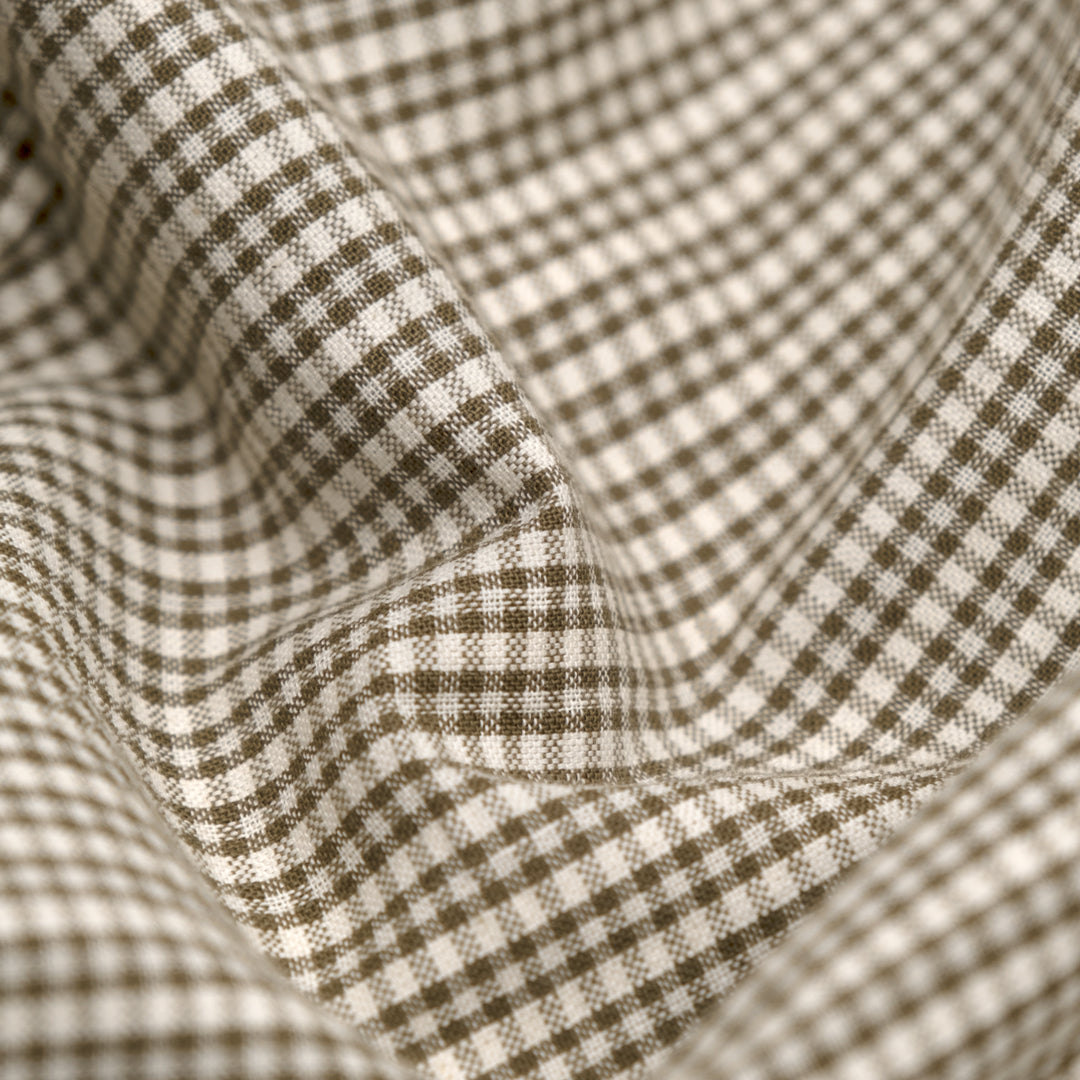 Mini Plaid Handwoven Cotton - Ivory/Khaki | Blackbird Fabrics