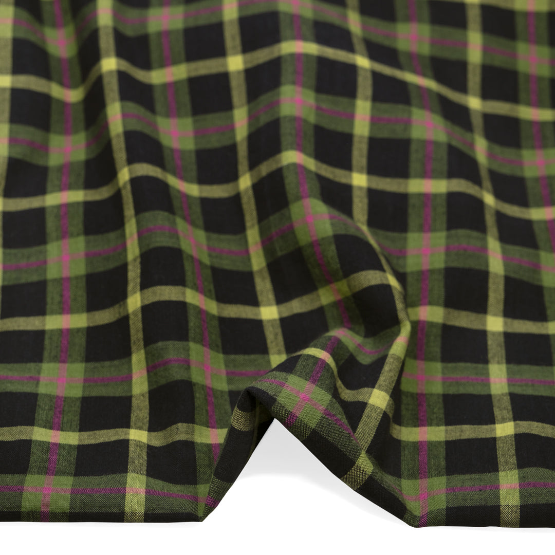 Plaid Handwoven Cotton - Black/Key Lime/Pink | Blackbird Fabrics