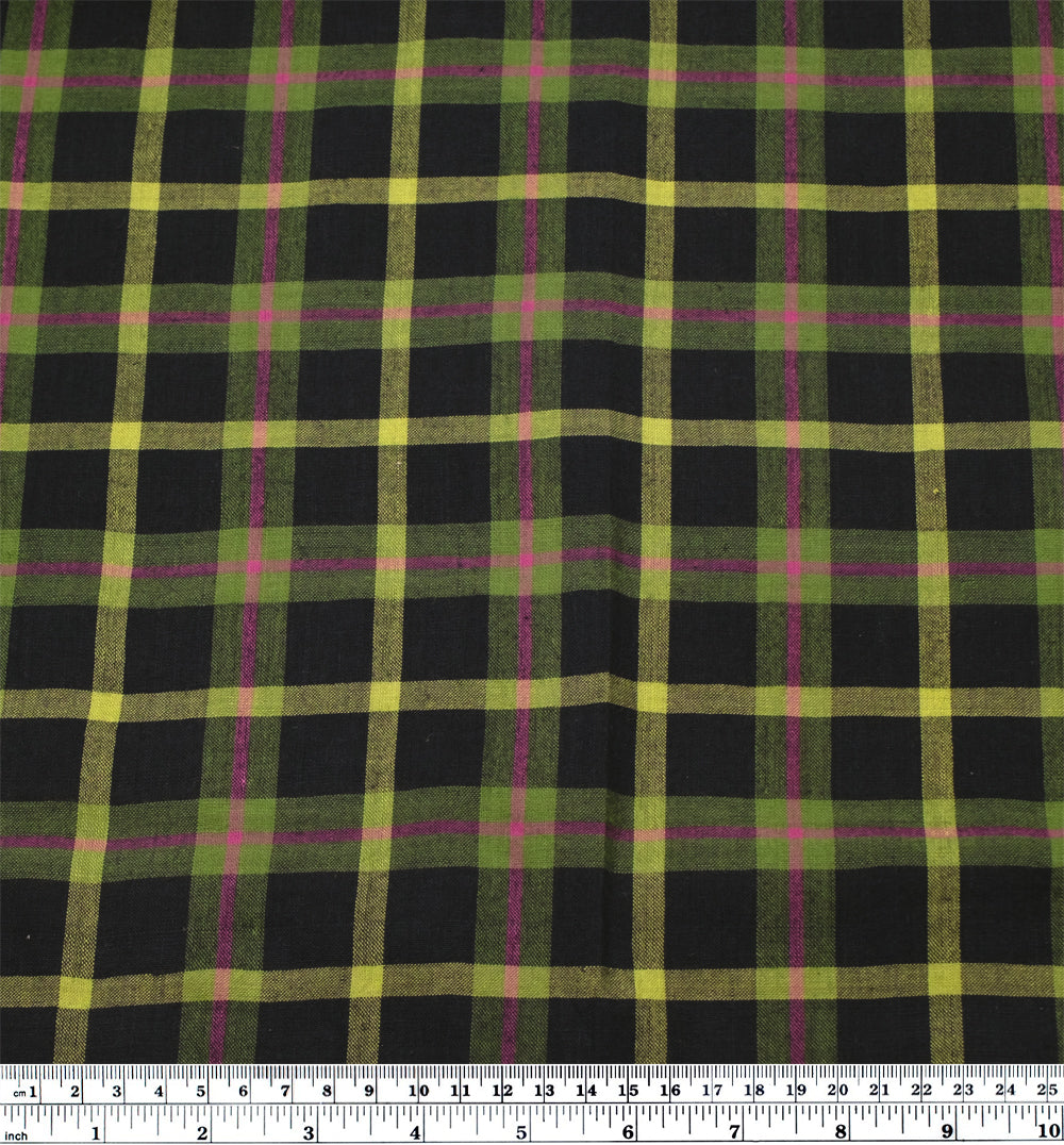 Plaid Handwoven Cotton - Black/Key Lime/Pink | Blackbird Fabrics