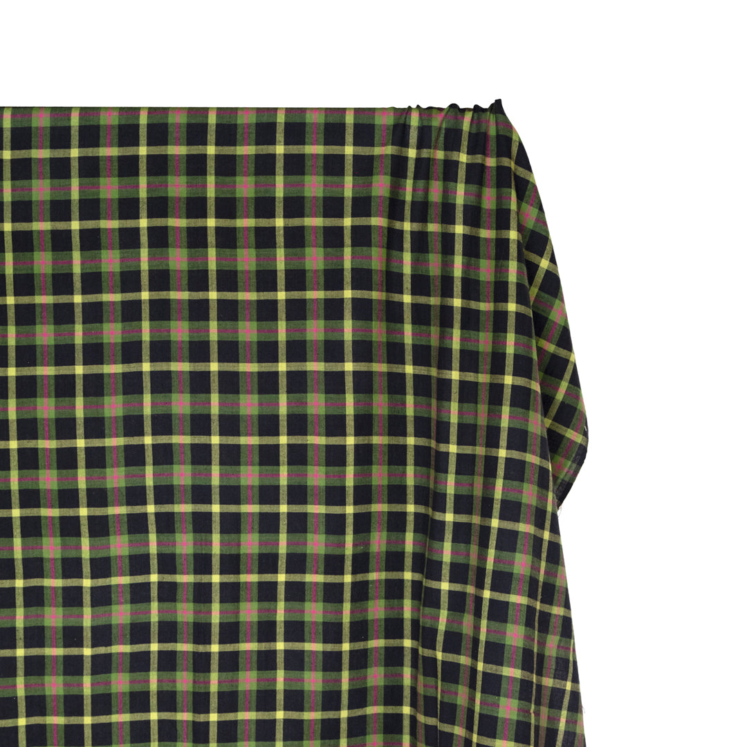 Plaid Handwoven Cotton - Black/Key Lime/Pink | Blackbird Fabrics