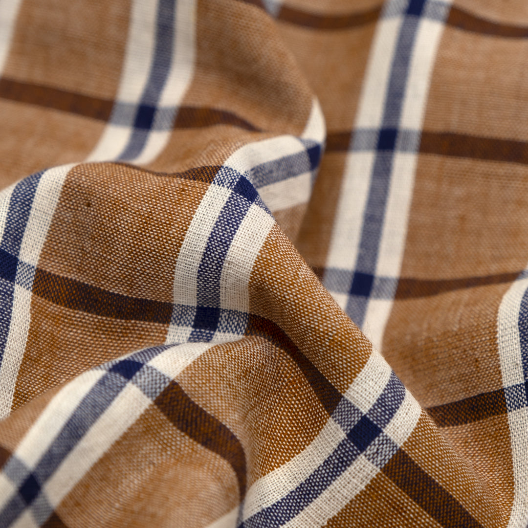 Plaid Handwoven Cotton - Teak/Navy/Cream | Blackbird Fabrics