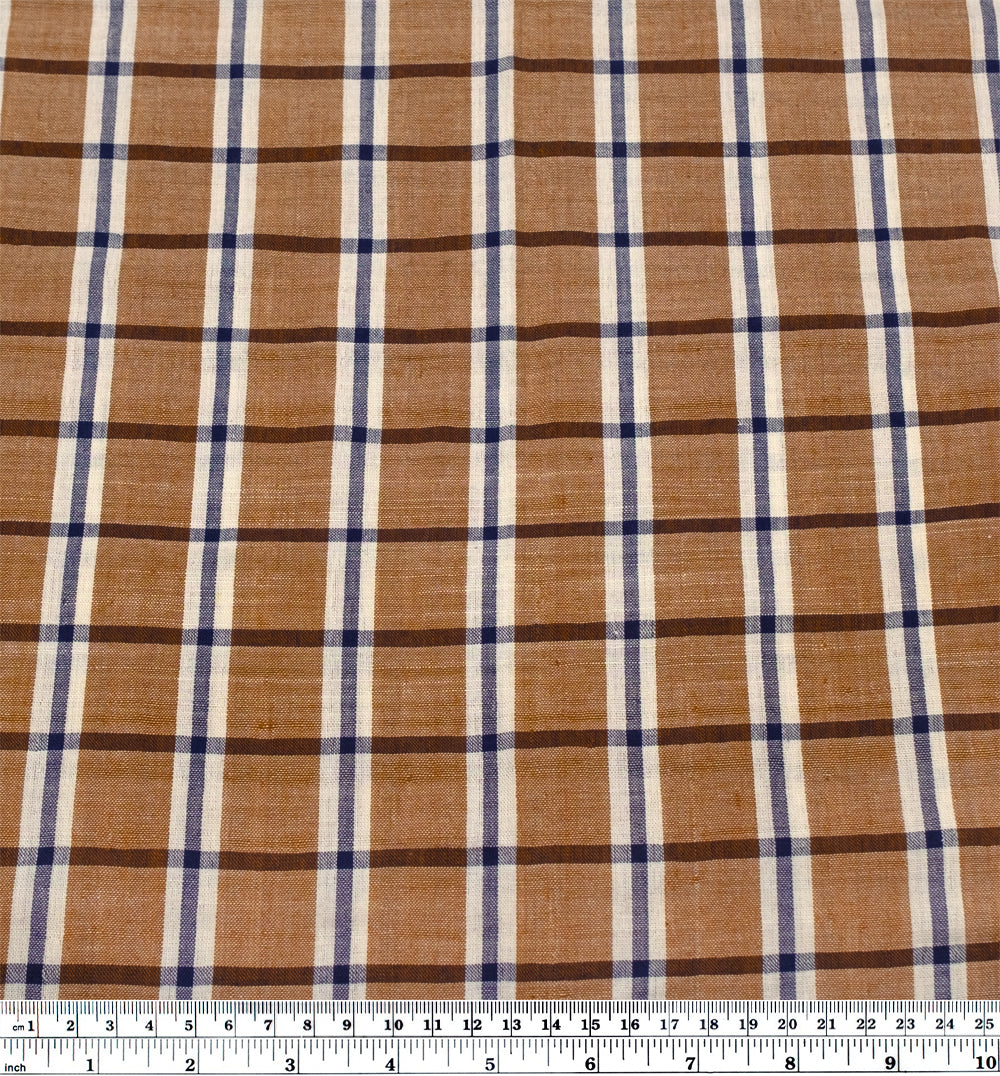 Plaid Handwoven Cotton - Teak/Navy/Cream | Blackbird Fabrics