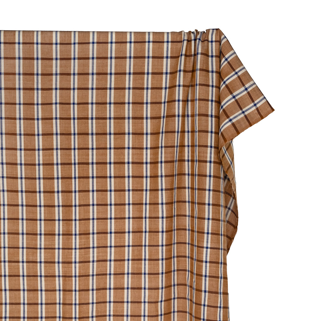 Plaid Handwoven Cotton - Teak/Navy/Cream | Blackbird Fabrics