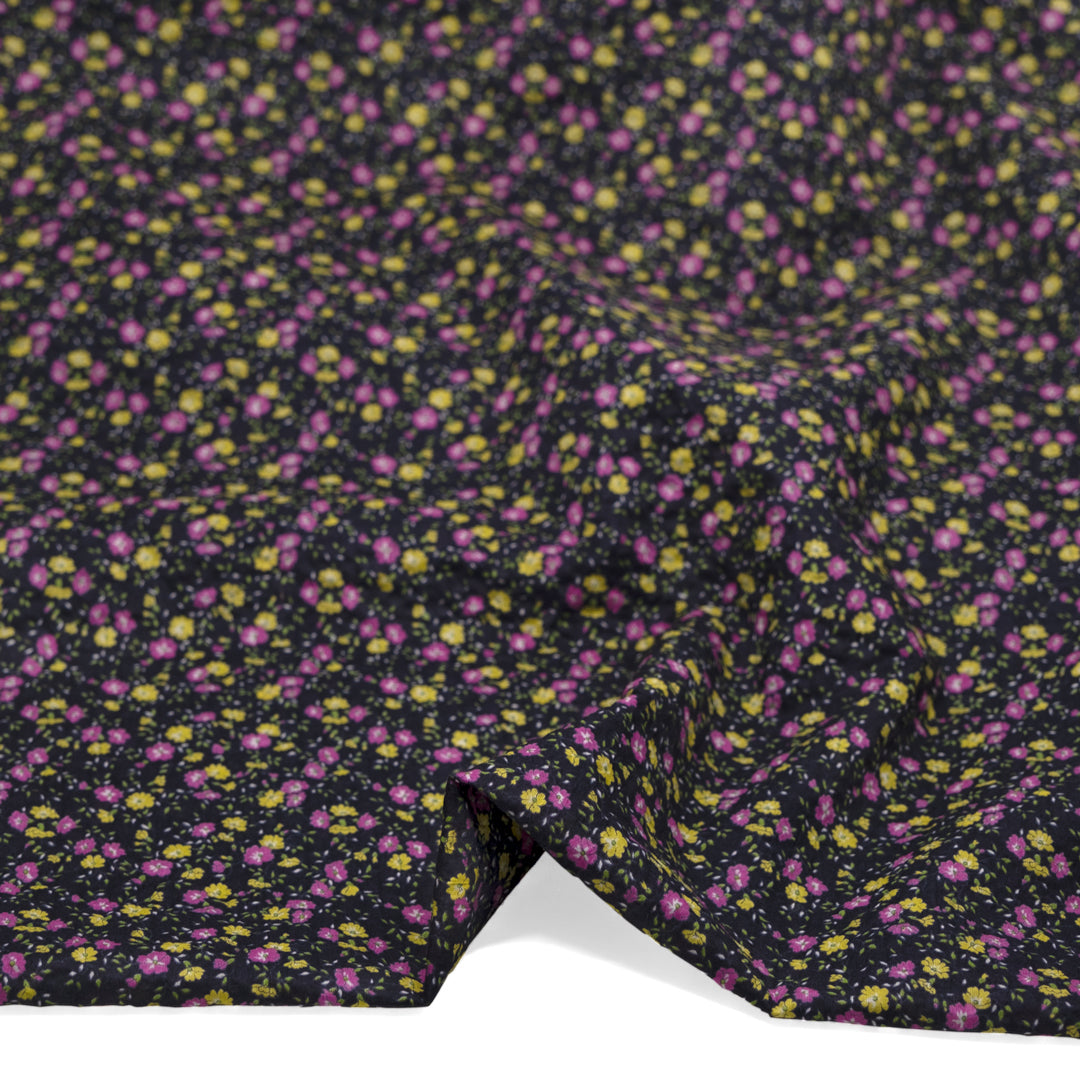 Prairie Floral Crinkle Cotton - Navy/Amaranth/Citron | Blackbird Fabrics