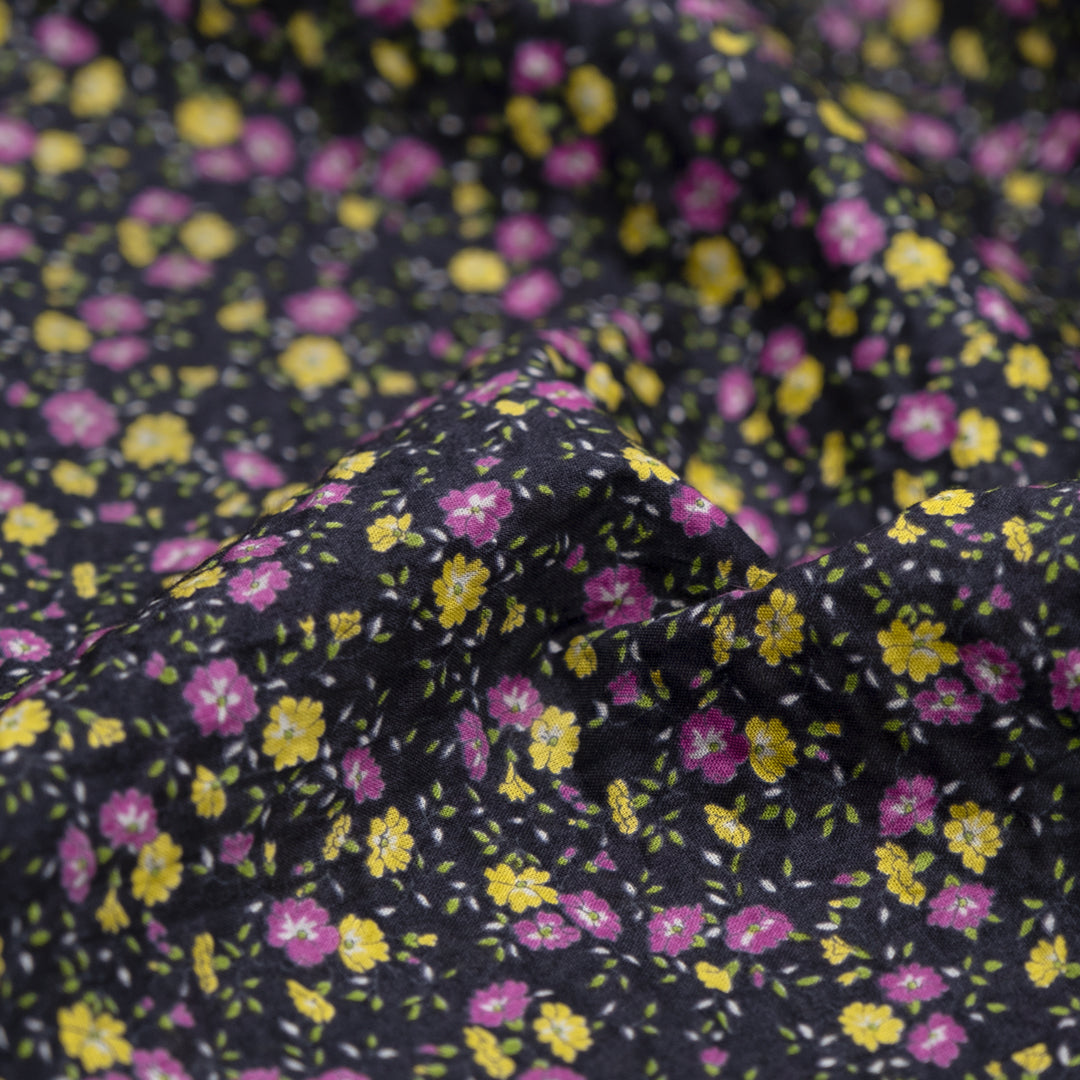 Prairie Floral Crinkle Cotton - Navy/Amaranth/Citron | Blackbird Fabrics