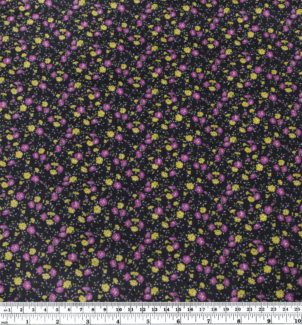 Prairie Floral Crinkle Cotton - Navy/Amaranth/Citron | Blackbird Fabrics