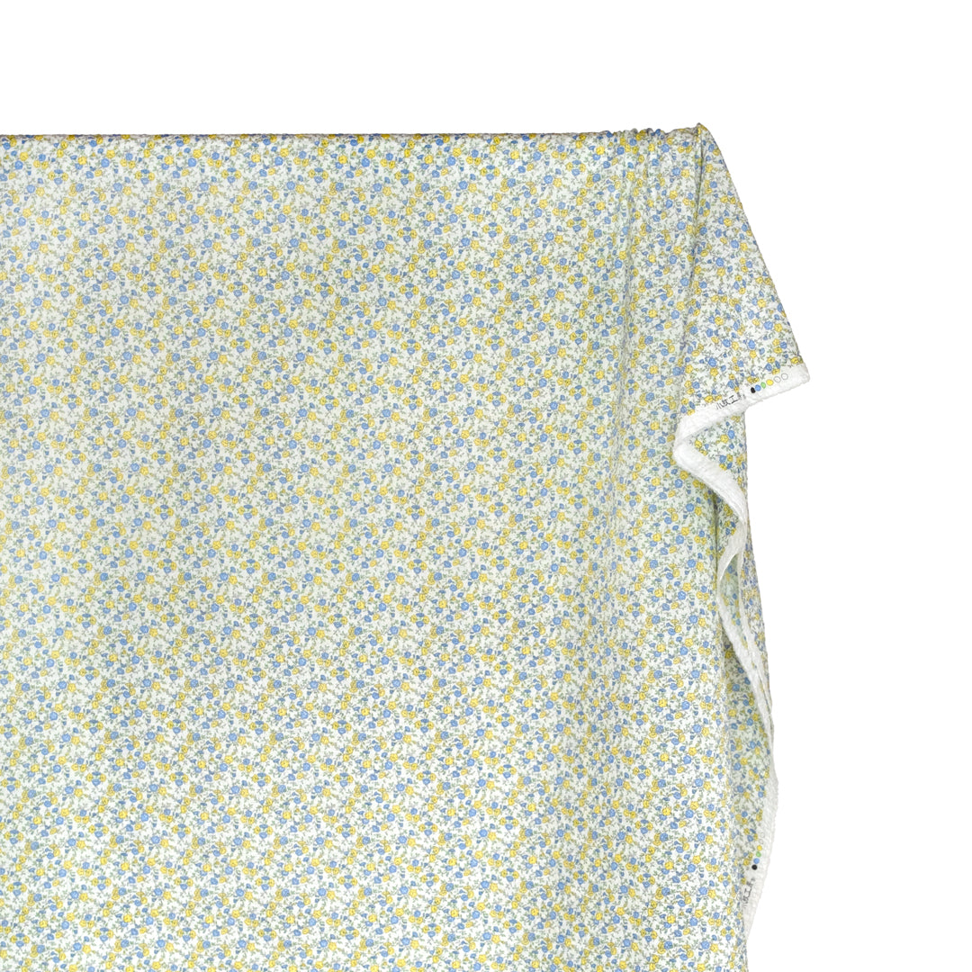 Prairie Floral Crinkle Cotton - White/Lemon/Cornflower | Blackbird Fabrics