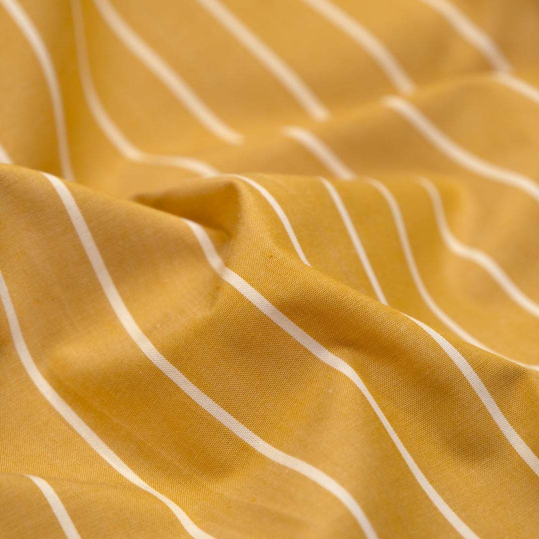 Tally Stripe Cotton Shirting - Mustard | Blackbird Fabrics