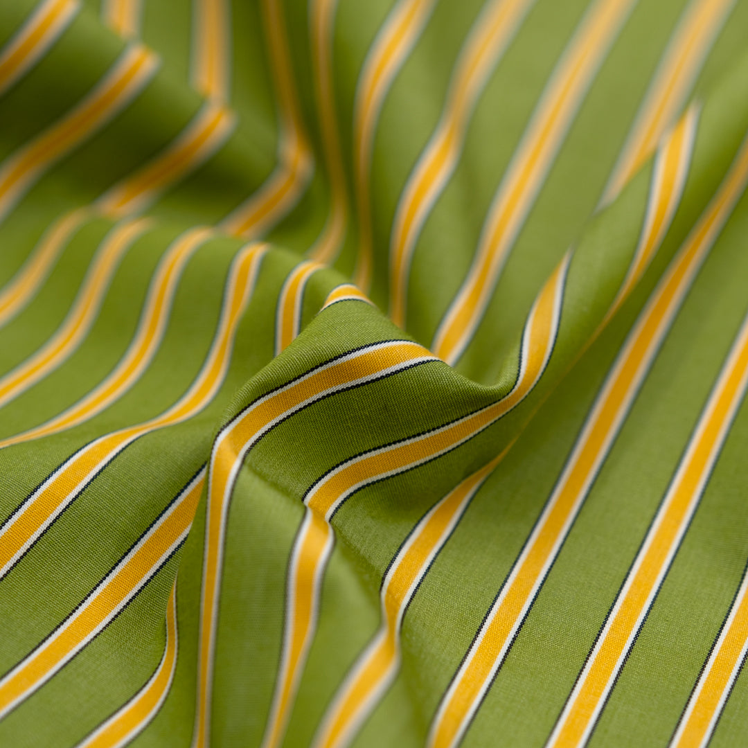 Teddy Stripe Cotton Shirting - Pickle/Marigold | Blackbird Fabrics