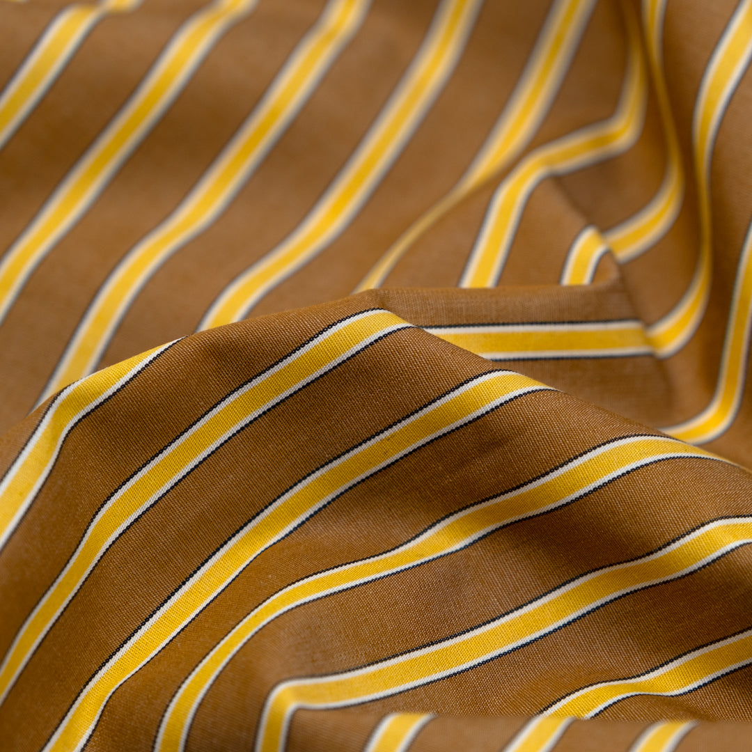 Teddy Stripe Cotton Shirting - Teak/Marigold | Blackbird Fabrics