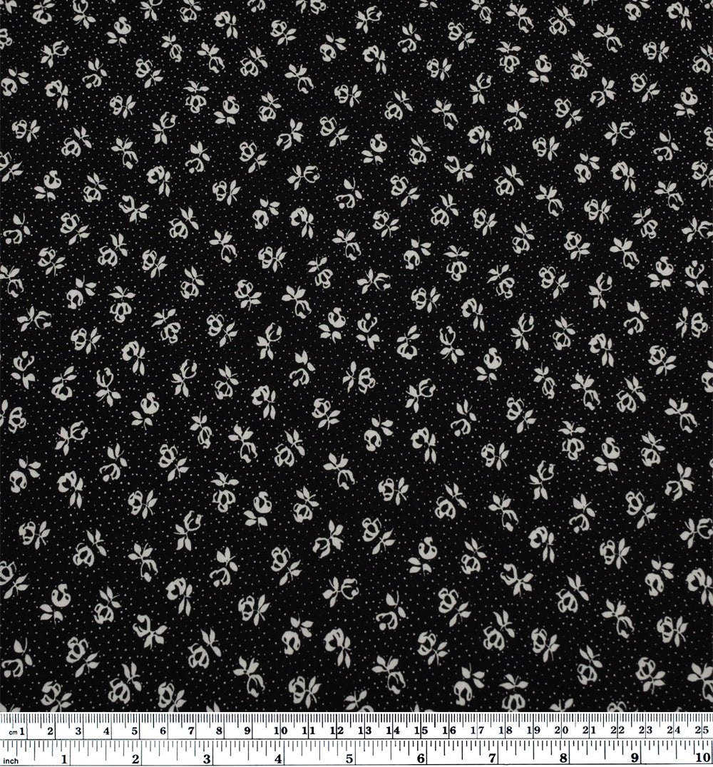 Twilight Rose Printed Viscose Challis - Black | Blackbird Fabrics