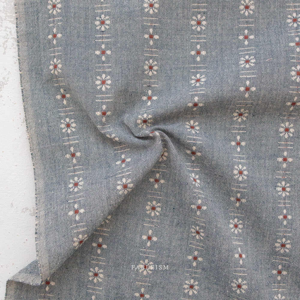 Fableism Forest Forage Daisies Cotton - Denim | Blackbird Fabrics