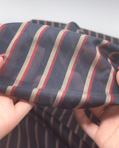 Deadstock Striped Cotton Silk Blend - Midnight Navy/Red/Sand | Blackbird Fabrics